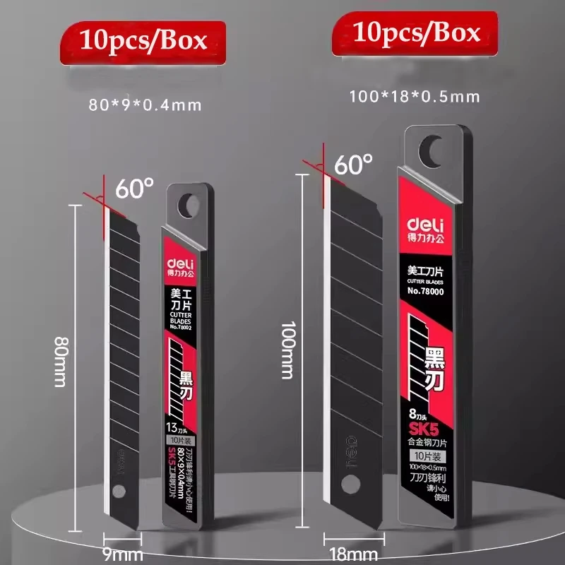 Deli Heavy Duty Utility Knife Sharp SK5 Carbon Steel Blades 9mm/18mm/Auto-Retractable Box Cutter for Cardboard Cartons