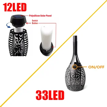 12/33 LED Solar Flame Lamp Outdoor Solar Torch Lights Waterproof Landscape Lawn Lamp Dancing Flicker Lights For Garden Decor 5