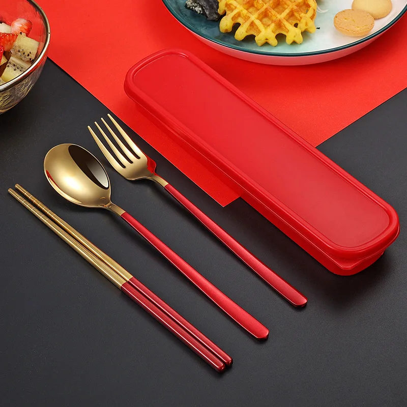 Stainless Steel Portable Tableware Korean Spoons Chopsticks Forks Set Student Office Worker Outdoor Travel Tableware Kitchen