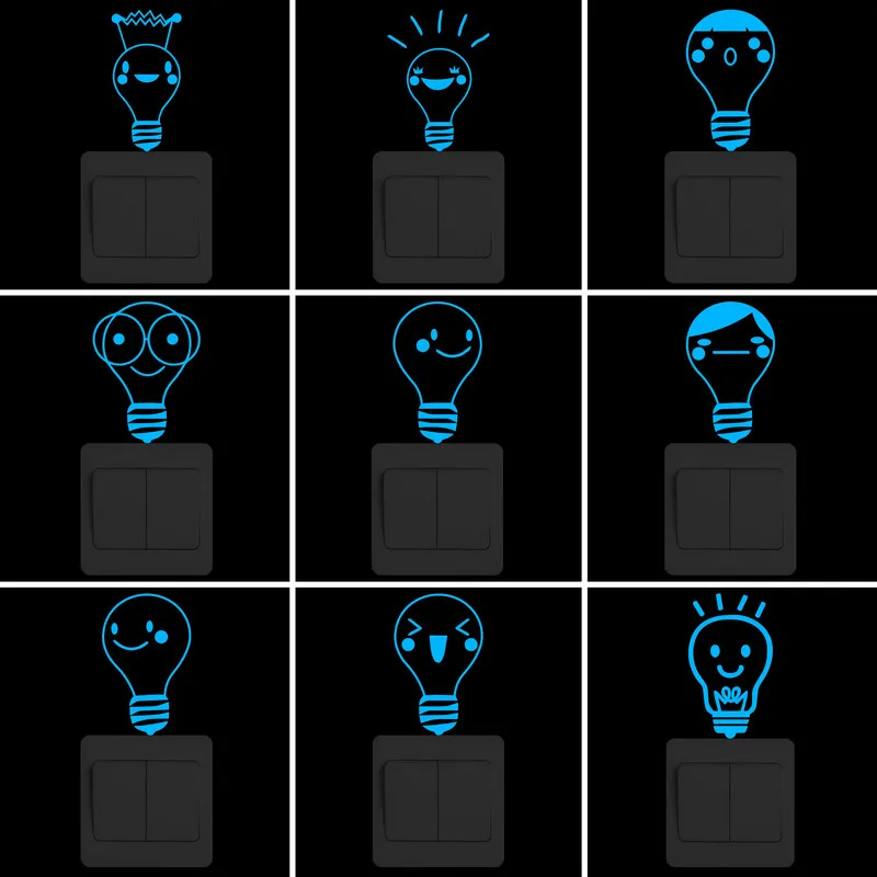 Funny-Cartoon-Light-Bulb-Luminous-Switch-Sticker-Glow-in-the-Dark-Wall ...