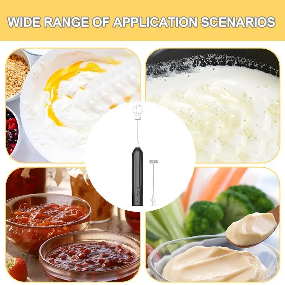 Electric coffee mixer, milk frother, egg beater, 3-speed rechargeable handheld cream mixer, kitchen mixer 2