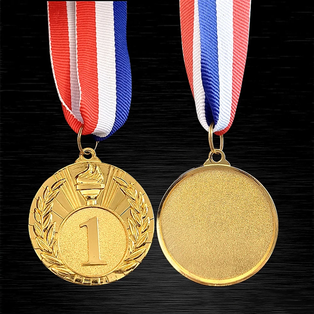 1/5pcs Zinc Alloy Round Winner Medals with Neck Ribbon Students Rewards Competition Medals 1st 2nd 3rd Gold/Silver/Bronze Medal