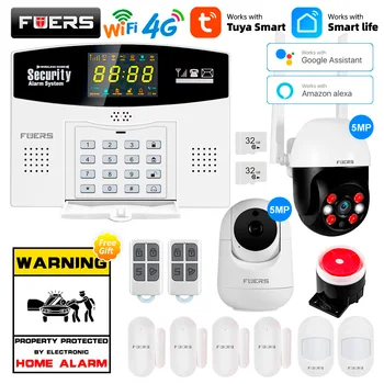 Fuers Tuya 스마트 와이파이 4G GSM 도난 경보 시스템, 433MHZ 무선 유선 존 링크, 알렉사 구글 모션 센서 IP 카메라