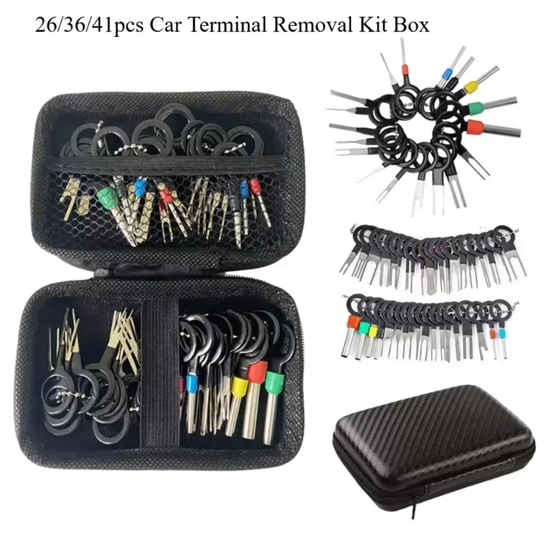 Car Terminal Removal Kit 26/36/41pcs Wire Plug Connector Extractor Puller Release Pin Extractor Set Terminal Plug Repair Tools car terminal tools