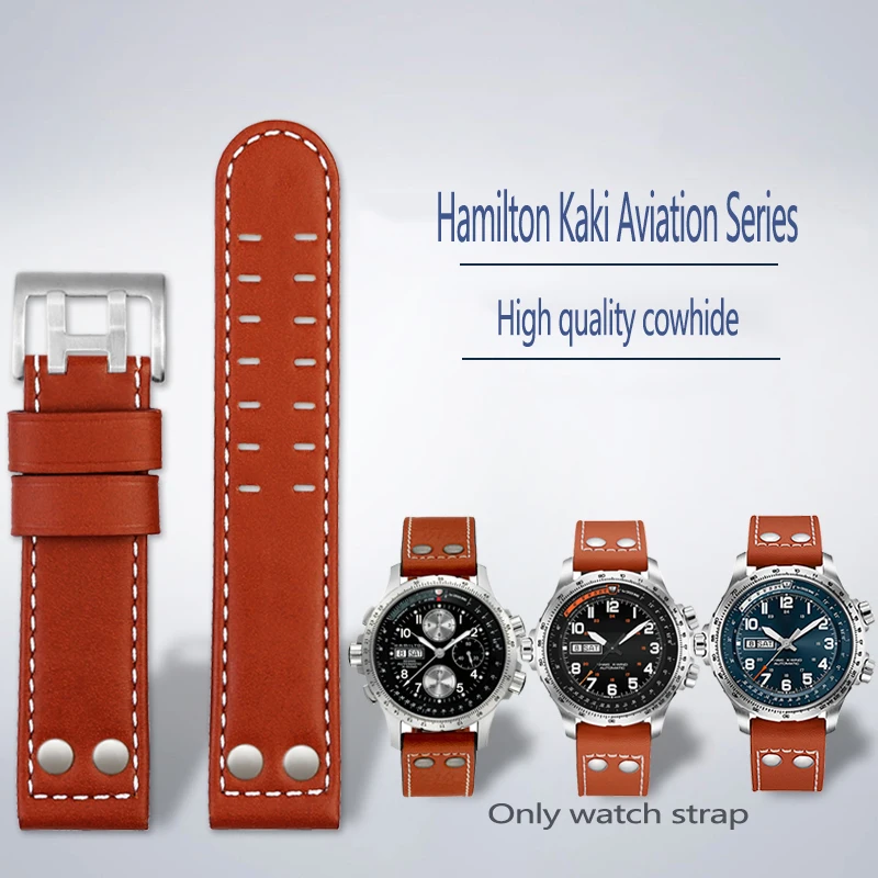 

20mm 22mm bracelet For Hamilton Khaki aviation Watch H77616533 Strap Genuine Leather jazz field Men Military Rivet Watch Band