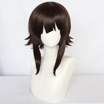 Capelli sintetici castani corti e lisci che offrono benedizioni per un mondo migliore Parrucca cosplay per Halloween Natale