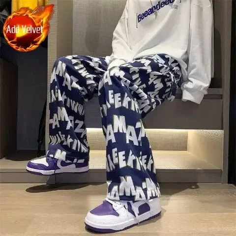 thumbnail image 1 of Pantalones deportivos para hombre, rectos, de hip-hop, de pierna ancha, holgados, estilo coreano, elegantes, informales, de moda de verano, 1 of 5