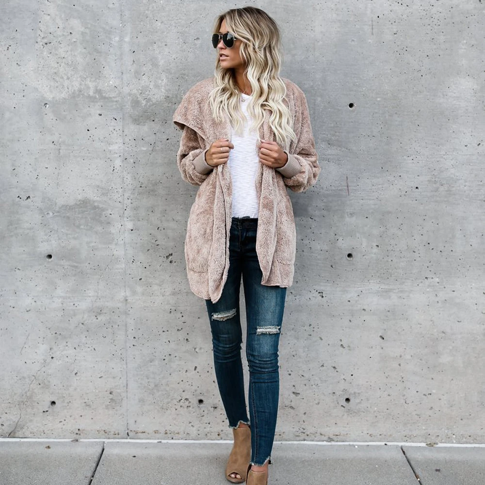 Fashion Fur Jacket Women Autumn Winter Coat Warm Soft Hoodie Casual Fuzzy Fleece Oversized Open Front Cardigan Drop Shipping