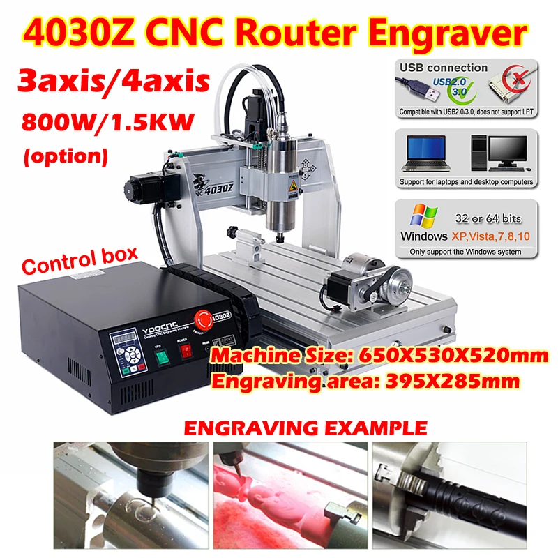 

LY Engraving Milling Drilling Machine CNC Router 4030Z 3Axis 4Axis Metal Engraver for DIY Woodworking Stainless Steel 800W 1500W