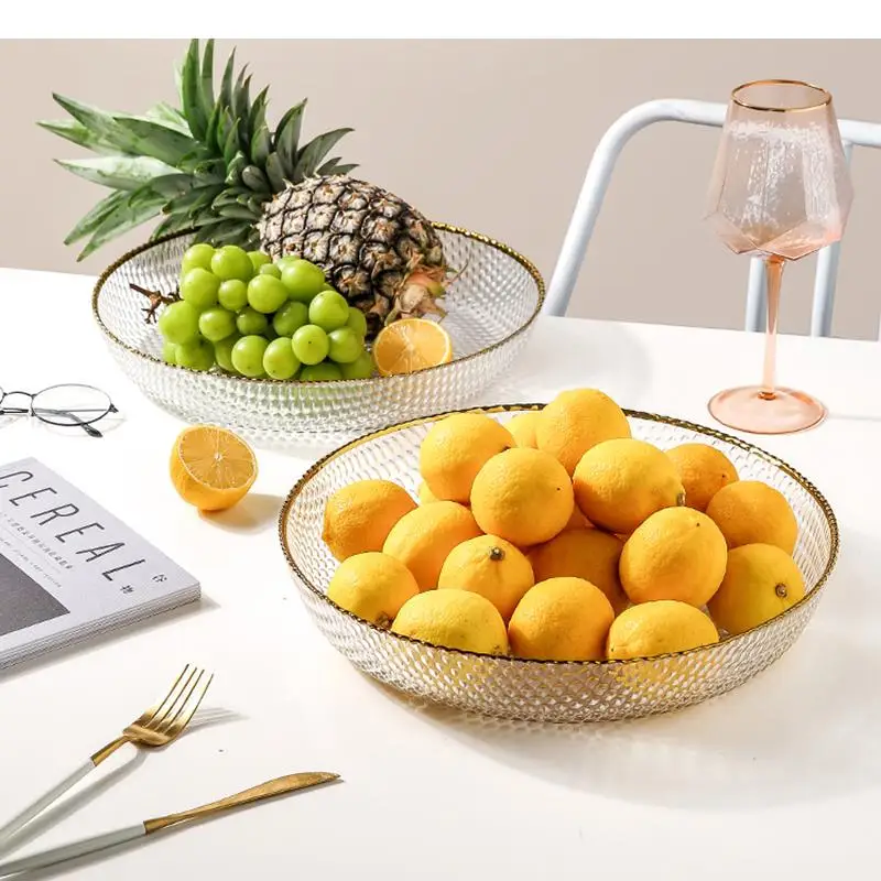 

Glass Fruit Tray Household Checkered Pattern Snack Plate Candy Storage Boxes Living Room Phnom Penh Fruit Tray Household Goods