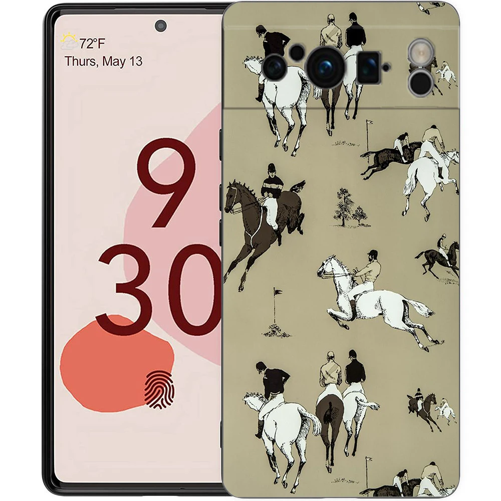Black Shockproof TPU Silicone Phone Case with Animal Art Horse Design