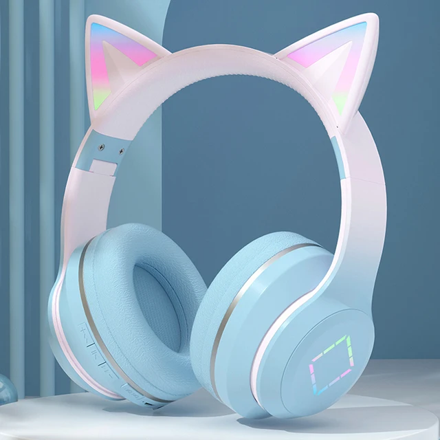 Écouteurs sans fil Bluetooth, lumière LED, dégradé de couleur, oreillettes de chat – Image 4