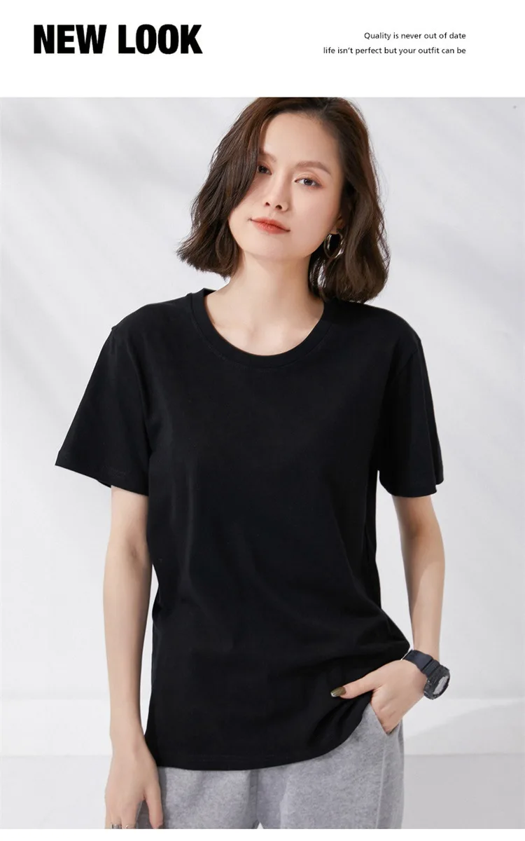 Women T-shirts 2024 Summer Tops Solid Short Sleeve Loose O-neck 100% Cotton Casual Ladies Shirts Harajuku Korean Woman Tshirts