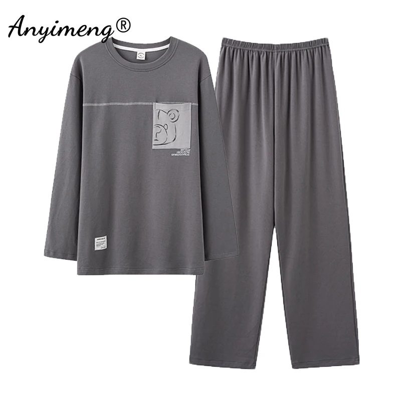 Autumn Winter Black Pajamas for Men Soft Faux Cotton Homewear Long Sleeves Nightwear Leisure Man Fashion Sleepwear New pajamas set,man pajamas set