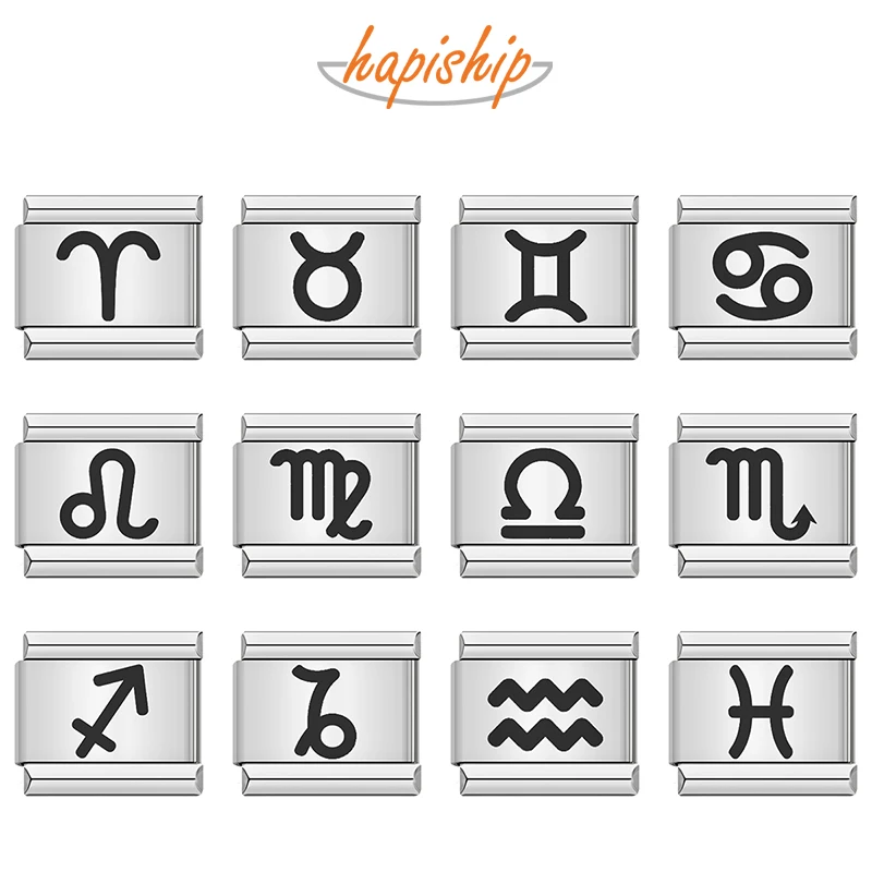 Hapiship 2024 Fashion New Unique 12 Constellation Italian Charms Links Fit 9mm Stainless Steel Bracelet DIY Jewelry DJ1265