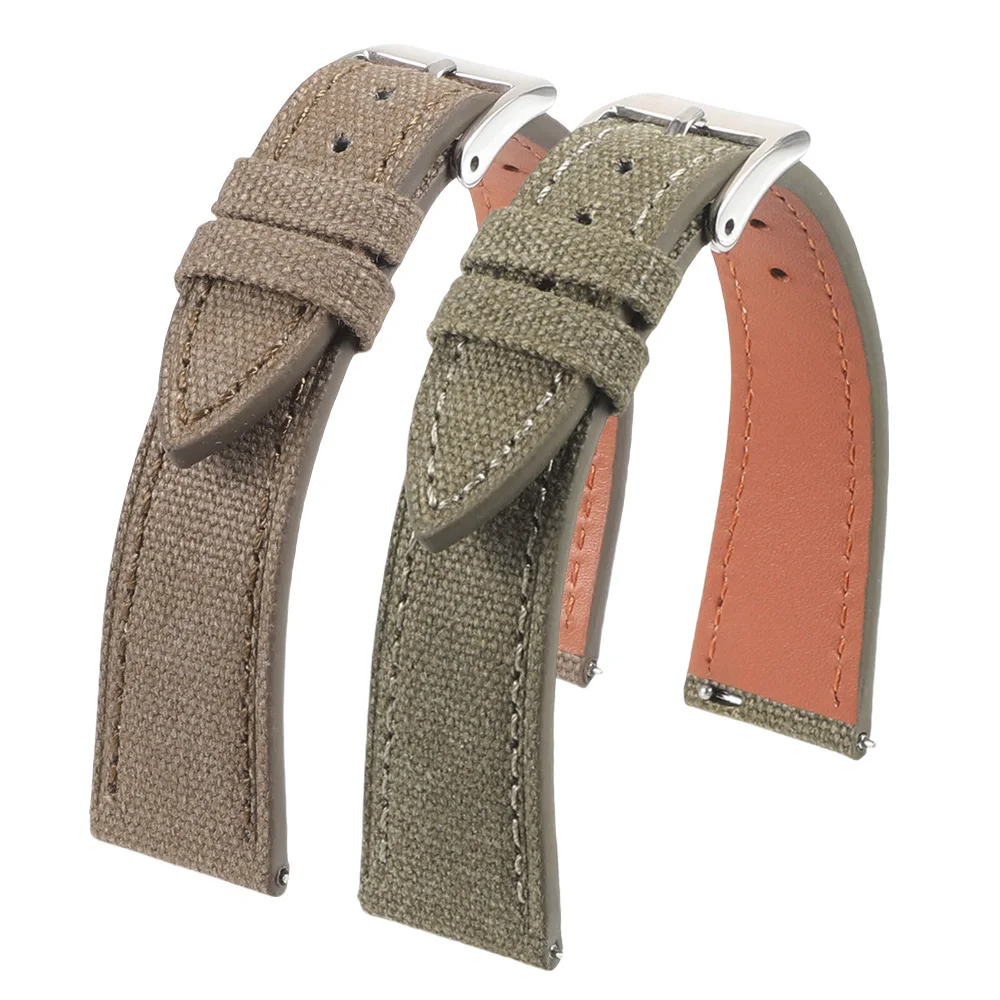 Vintage Slim Canvas Watch Strap - Retro Nylon Fabric Wristband