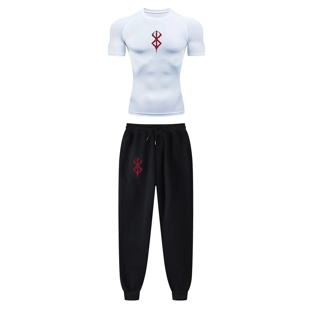 Anime Compression Set Berserk Guts Print Performance GYM Set Men's Athletic Workout Quick Dry Shirts + Sweatpants Unisex Sportwear sports suit