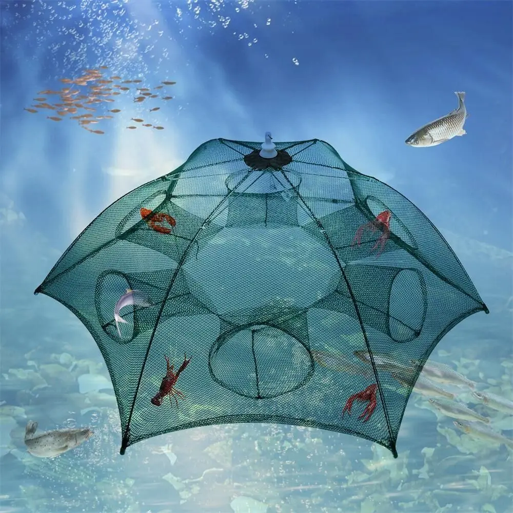 Green Magic Fishing Trap Durable Nylon Mesh Full Automatic 4/6/8/12/16 Holes Foldable Fishing Net Outdoor
