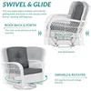 MEETWARM 3 Pieces Outdoor Wicker Swivel Rocker Patio Set, Rocking Chairs Rattan Patio Furniture Sets with Thickened Cushion and 5