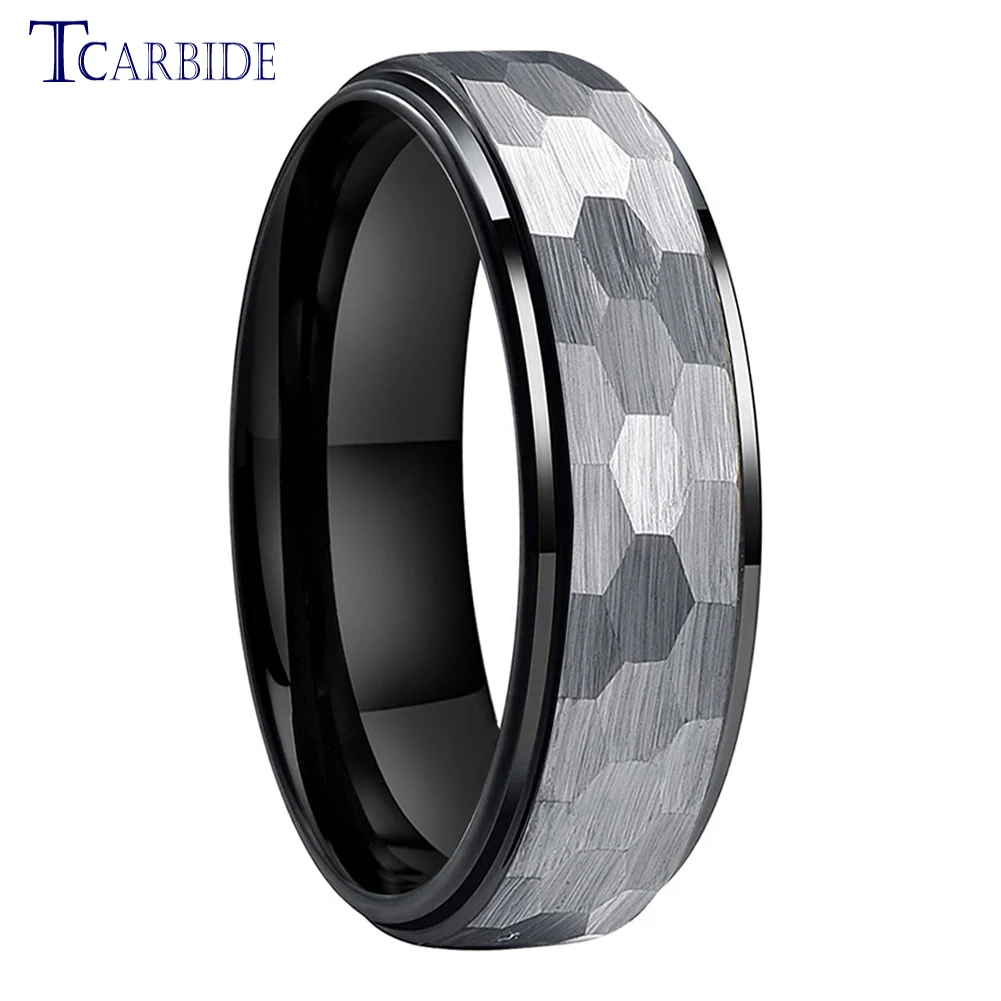 TUTISS Anelli In Carburo Di Tungsteno Uomo/Donna - 6/8 Mm, Argento/Nero Con Intarsio - Fedi Nuziali, Fidanzamento, Ipoallergenici