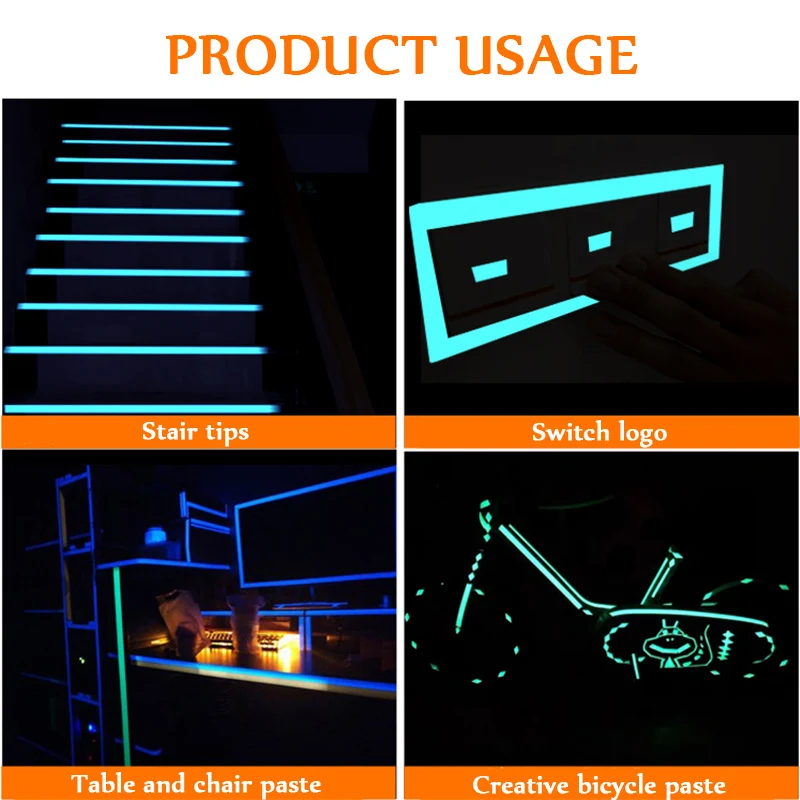 Luminous Tape Blue Self-adhesive Glow Emergency In The Dark Safety Stage Stickers Home Decor Party Supplies Decorative