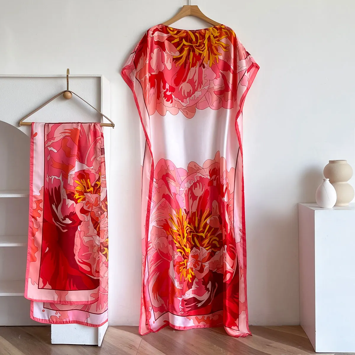 2025 Fashion Dubai Abaya For Women Summer Short Sleeve Cotton Print Dress Loose Lady Maxi Islam African Dress With Big Scarf