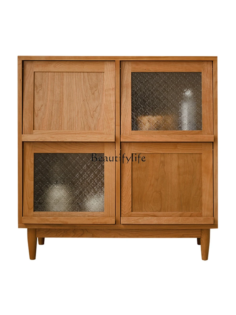 

Nordic Side Cabinet Solid Wood Rattan Simple Small Apartment Tea Locker