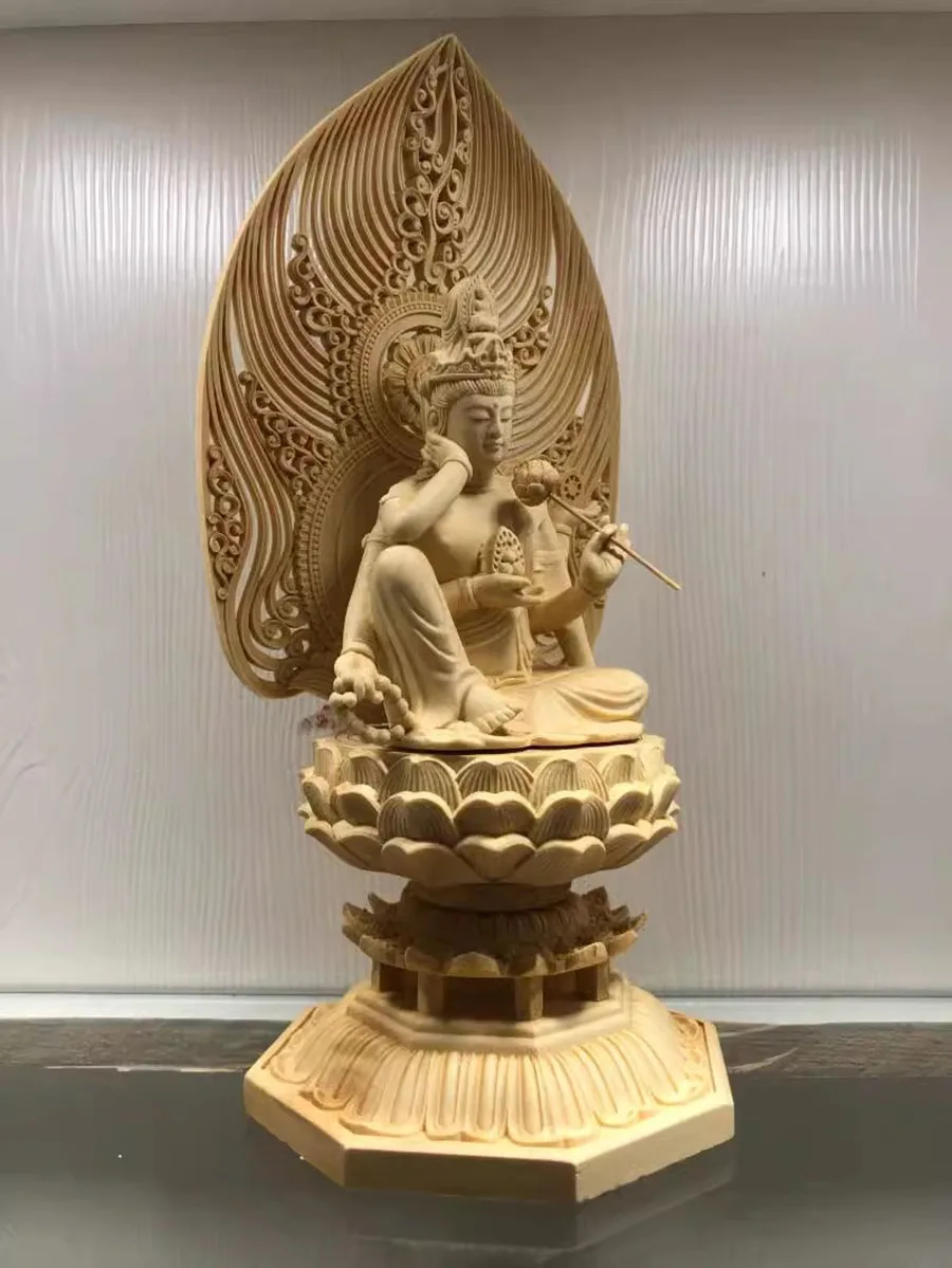 Solid Wood Carving Ruyi Six-armed Guanyin Bodhisattva Statue,Wooden Hand-carved Buddha Statue, Chinese Home Feng Shui Statue,