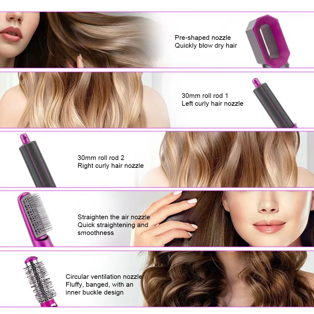 5 in 1 Blow Dryer Brush 3 Temperature Settings Blow Hair Curler Set Fast Heating Detachable Styler Automatic Curler Styling Tool