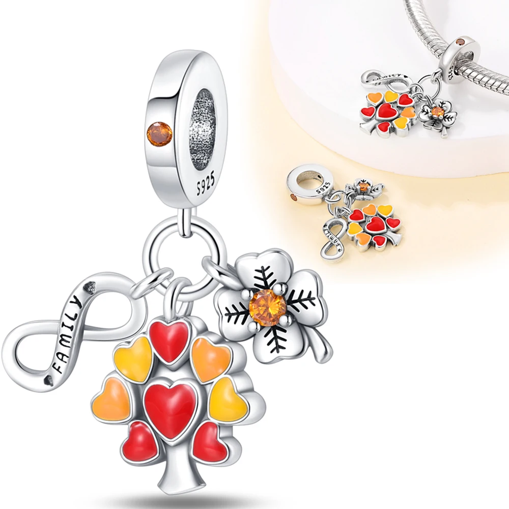 

2023 New Arrival 925 Sterling Silver Family Tree Lucky Clover Leaf Dangle Charm fit Original Pandora Bracelet Jewelry for Women