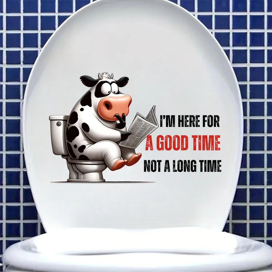 Funny Cow Reading Newspaper on Toilet Quotes Toilet Sticker Seat Tank Bathroom Wall Glass Sticker Decoration