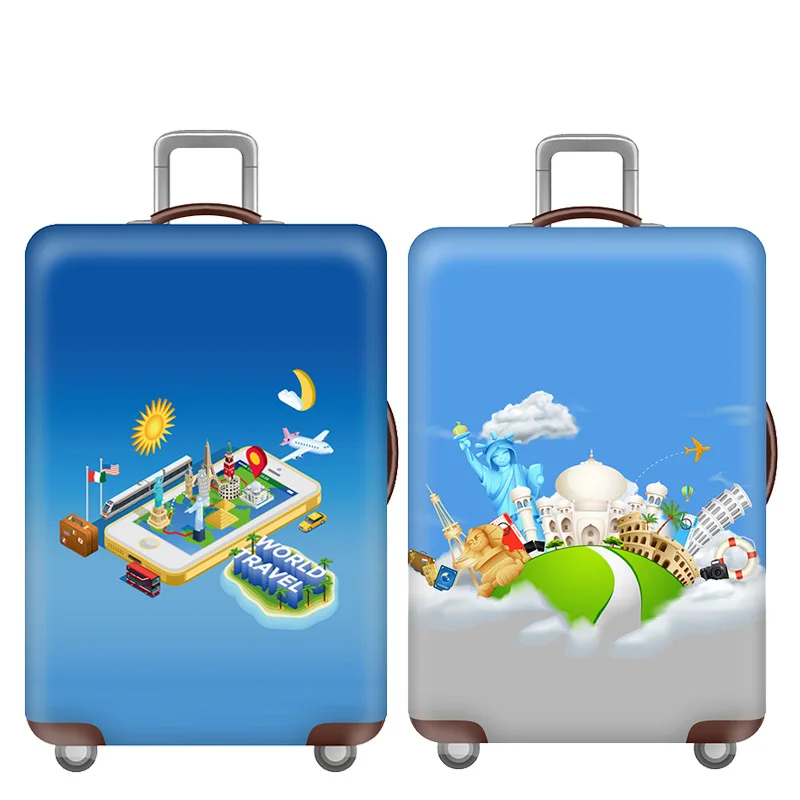 

Thicken Elastic Baggage Cover World Building Pattern Luggage Cover for 19 To 32 Inch Suitcase Case Dust Cover Travel Accessories