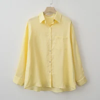 2025 Summer Autumn Long sleeve Linen oversized blouse Basic Shirt - Image 5