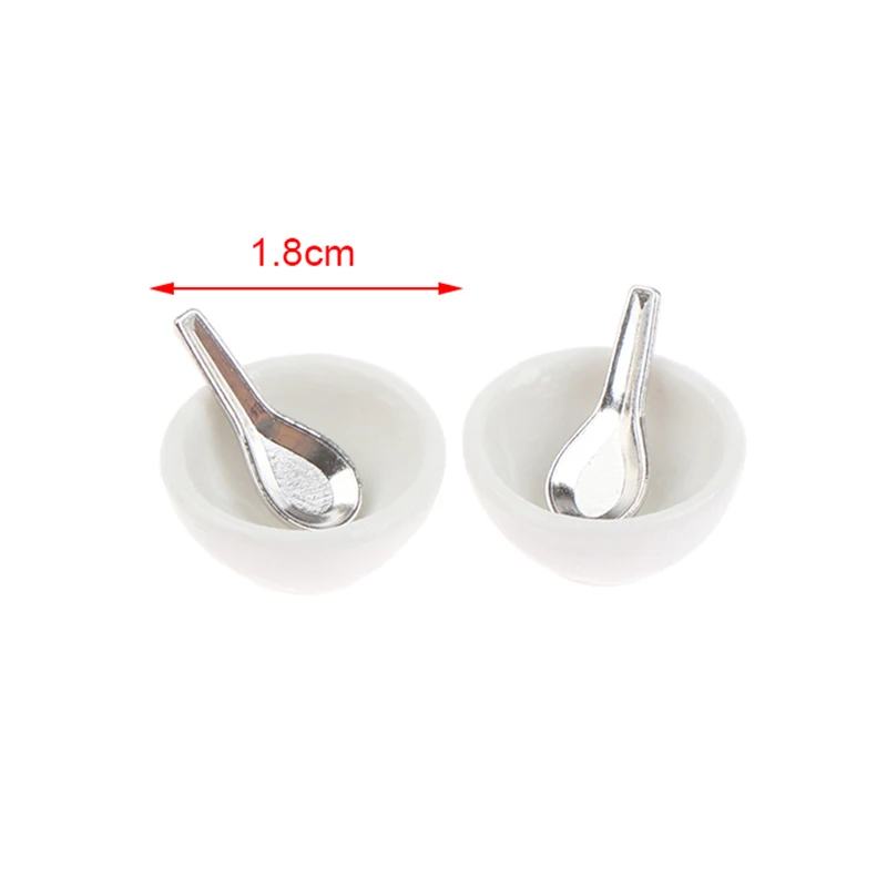 1:12 인형 집 미니어처 미니 세라믹 그릇, 수프 스푼 모델, 주방 액세서리, 인형 집 장식 장난감 선물, 세트당 4 개