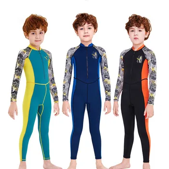 One-Piece Children Swimsuits Kid Swimwear Boys Long Sleeve Sun Protection (including swimming caps) 1