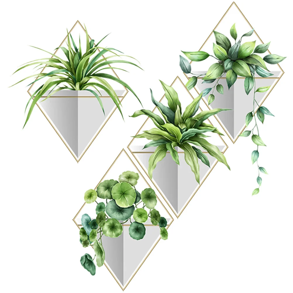 Bathroom Decorations Plants Wall Decals Potted Plants Wall Stickers Green Leaves Posters Bonsai Art Murals