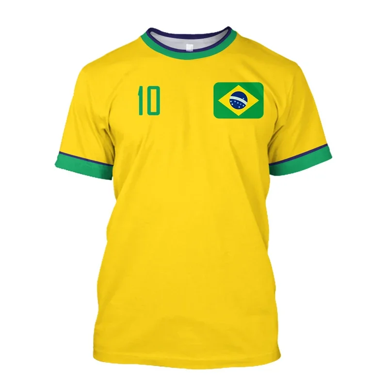 Semplici magliette da calcio brasiliano moda estiva manica corta 3D bandiera brasiliana stampata magliette sportive casual top abbigliamento da uomo - immagine 2