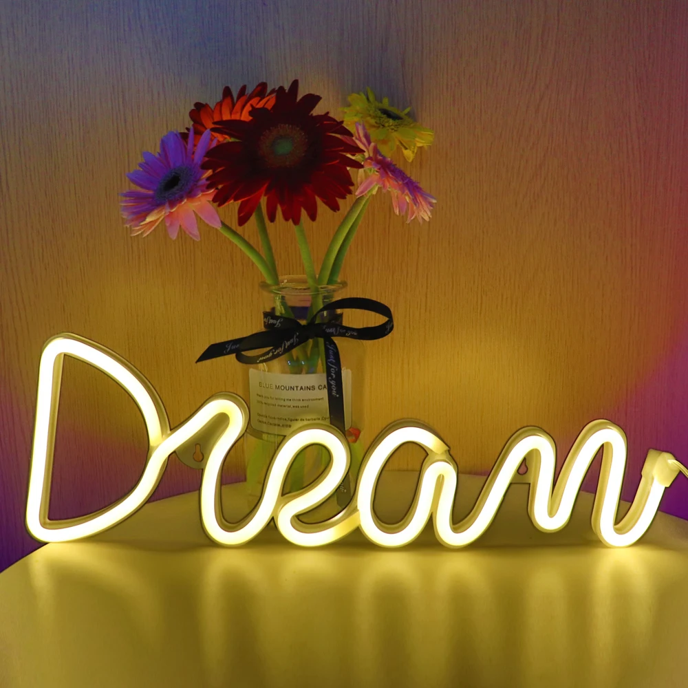 

Wholesale Warm White Dream LED Neon Sign Light For Bedroom Bar Event Wedding Birthday Shop Decoration Kids Girl Cheap Gifts
