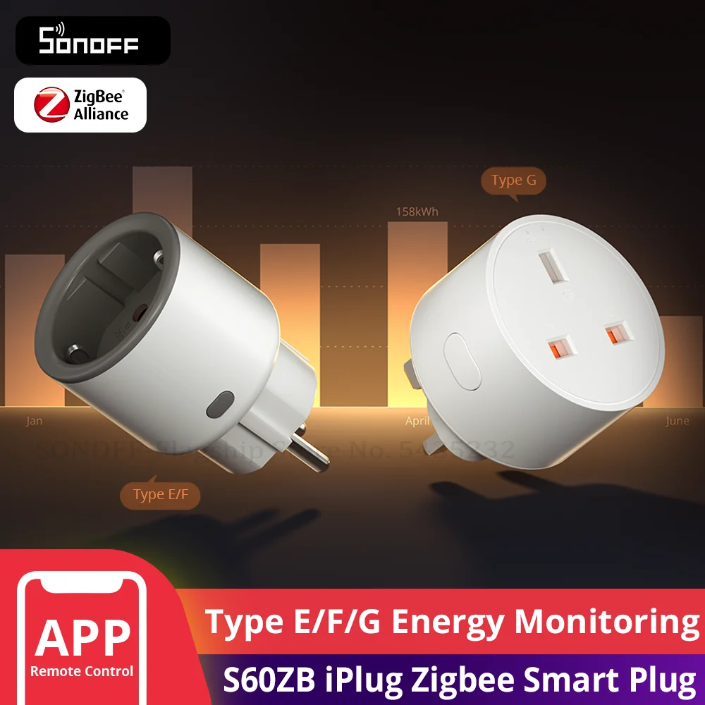 SONOFF S60ZB iPlug Zigbee สมาร์ทปลั๊กการตรวจสอบพลังงานไร้สายซ็อกเก็ตจับเวลาสมาร์ทสวิทช์ควบคุมเสียง Google Home Amazon Alexa 1