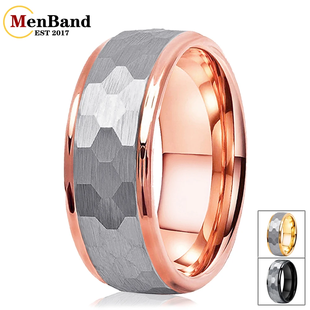 

MenBand Fashion 6MM 8MM Tungsten Carbide Ring For Men Women Stepped Edges Multifaceted Hammered Brushed Finish Comfort Fit