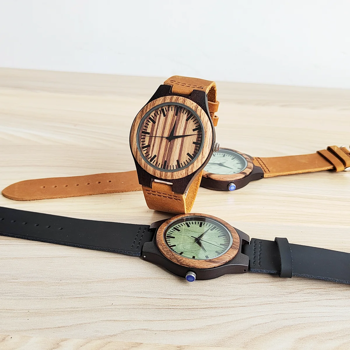 Wooden Wrist Watches for Men & Women Leather Strap Clock Quartz Wood Watches Personalized Men's Birthday Gift reloj hombre 5