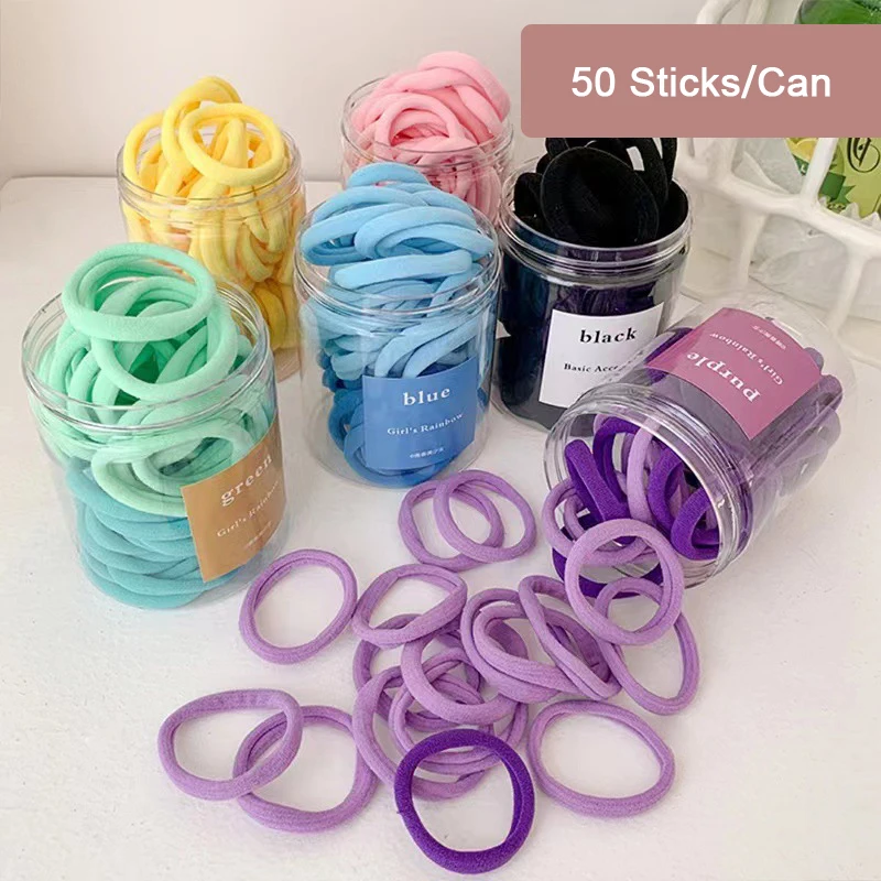 

50 Candy-Colored Seamless Net Red Ins Rubber Band Women Head Rope With High Elasticity Simple Solid Color Hair Ring Hair Rope