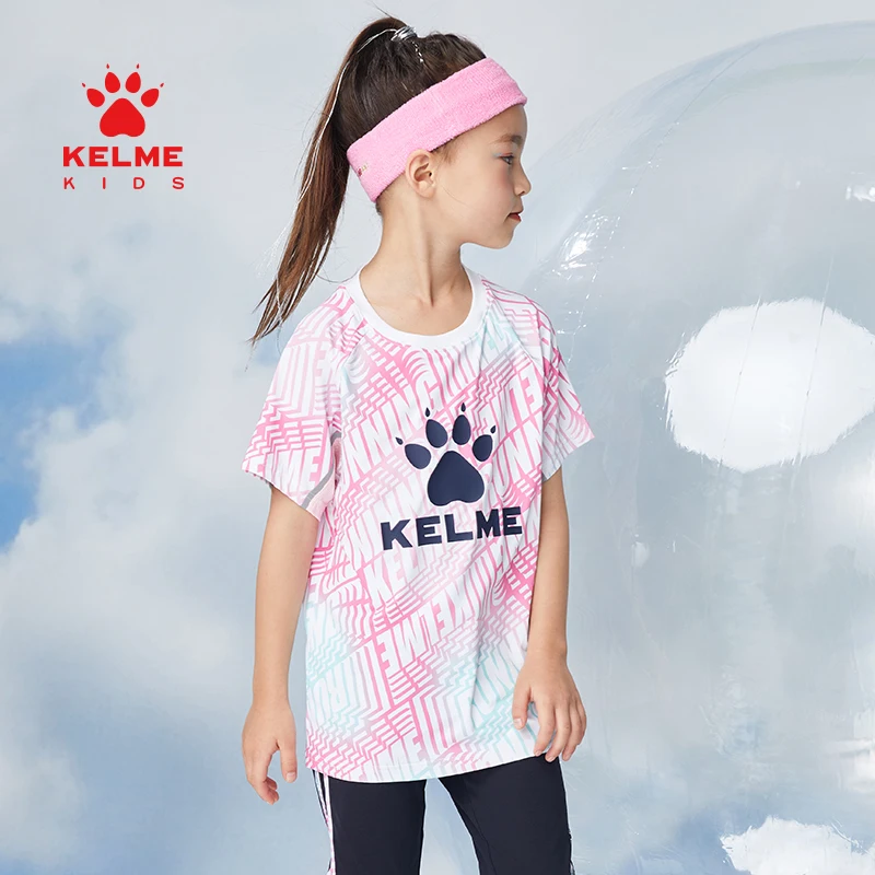 

Детские футболки KELME для девочек с коротким рукавом крутая ткань детские дышащие быстросохнущие спортивные футболки 5225TX4031