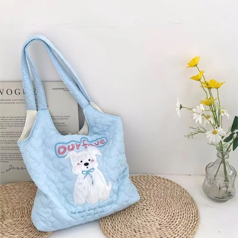 JIAERDI Sweet Cute Dog Plush Blue Handbag Women Embroidered Large Capacity Tote Bag Сумка Female Casual Y2k Shoudler Bags 2025