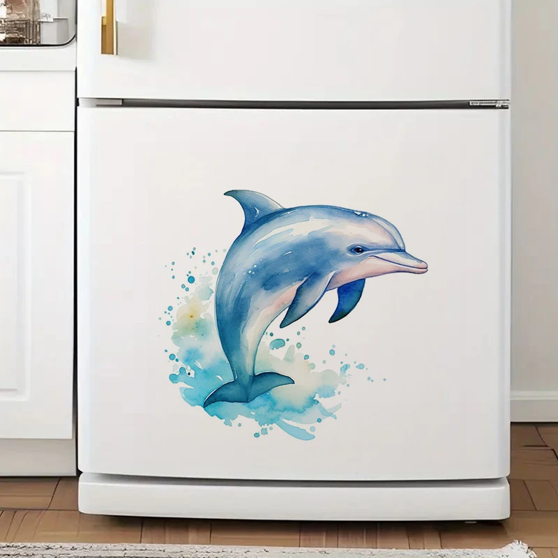Wall Stickers Toilet Stickers Watercolor Dolphin Sticker Water-proof Home Swith Decal Used for Wall Bathroom Cabinet Door Toilet Car Laptop