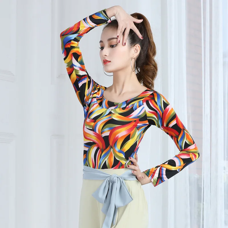 latin dance tops women's long sleeves modern dance suit social practice cheap clothes balloom salsa dancer top