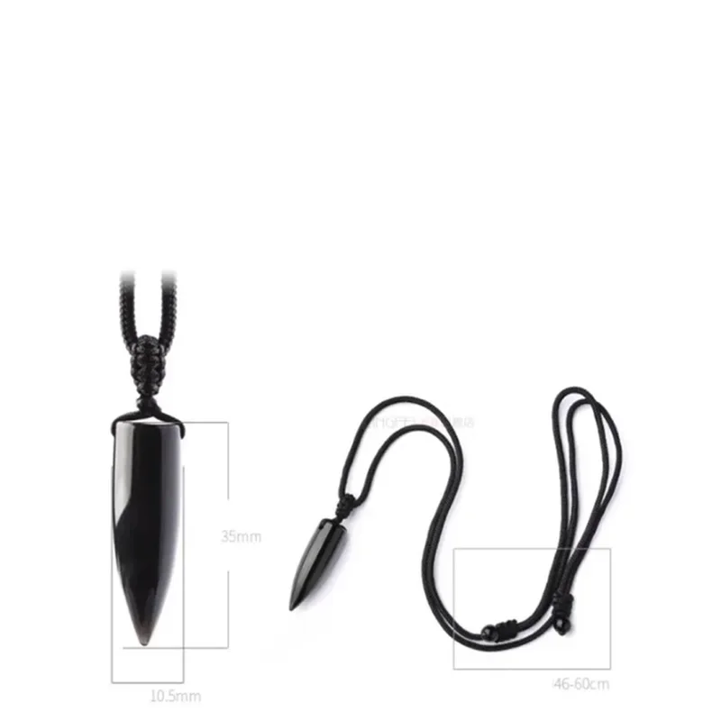 Natural Obsidian Bullet Pendant Rope Chain Men Necklace Fashion Pendant Punk Rock Style Men Jewelry