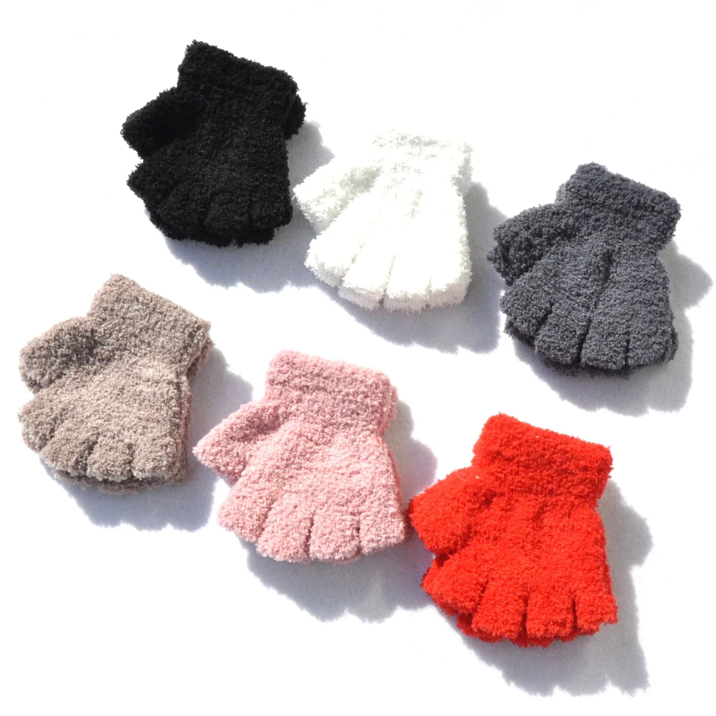 Warm Plush Baby Gloves Children Kindergarten Pupil Student Winter Mittens Coral Fleece Half Finger Gloves For 5-11Y Kid