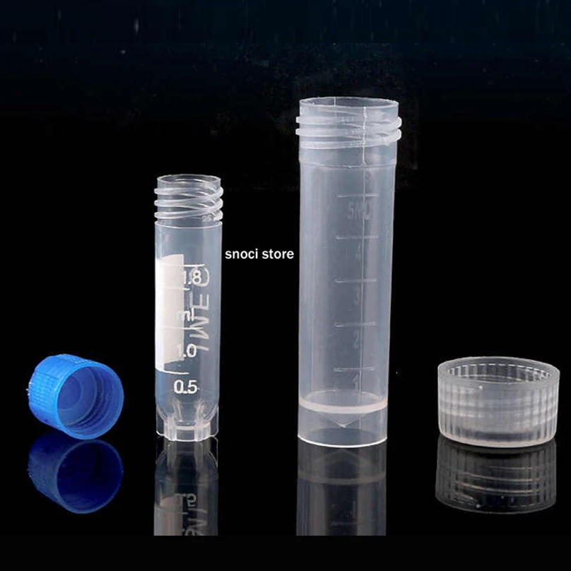 100Pcs Plastic Test Tubes Freezing Tube Vials Sample Craft Screw Cap Bottles for Office School Chemistry Supplies 1~15ml