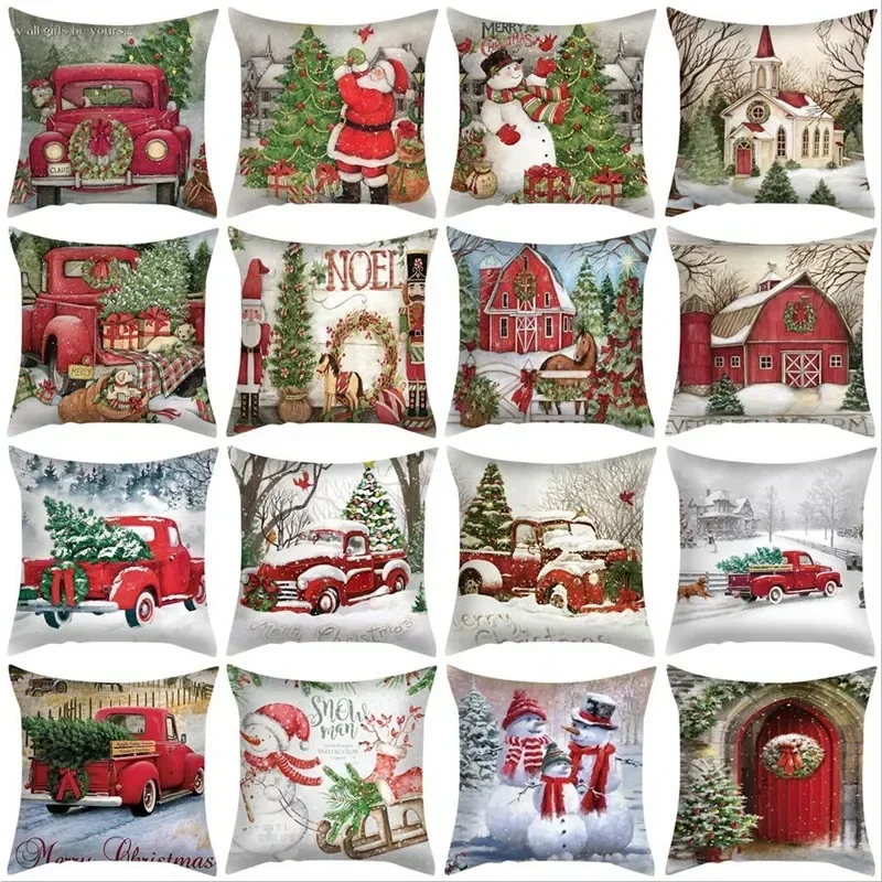 

40/45/50/60cm Vintage Christmas Throw Pillow Cover New Year Festival Santa Home Decorative Pillowcase Nordic Sofa Cushion Cover